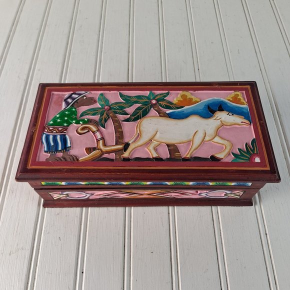 Hand Carved & Painted Other - Hand Carved & Painted Wooden Trinket / Keepsake Box